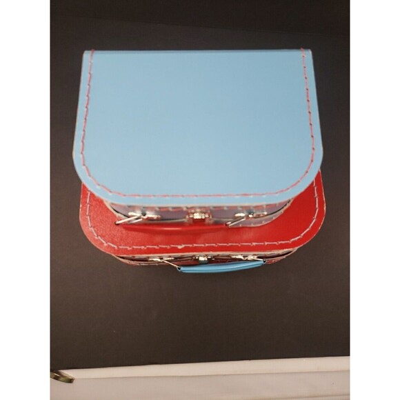 Two European Mini Suitcases for Toys or Doll Clothes Red Blue Metal Handle Clasp - Picture 3 of 16